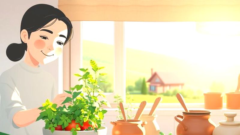 Cocina tranquila con exuberante vegetación