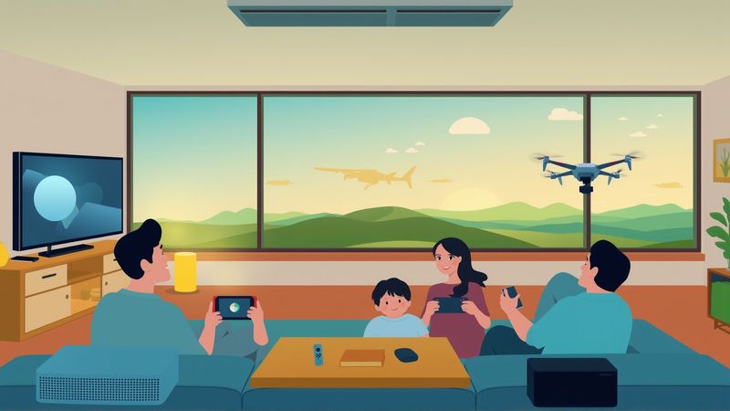 Familia disfruta tecnología en hogar moderno