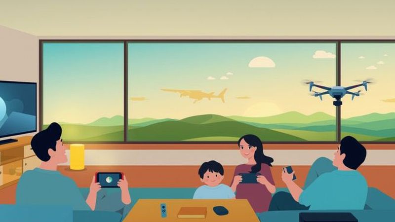 Familia disfruta tecnología en hogar moderno