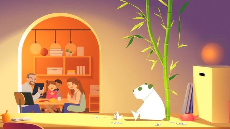 Un panda emerge de creatividad serena