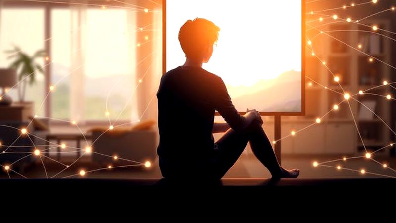 Una figura reflexiva observa conexiones digitales sutiles