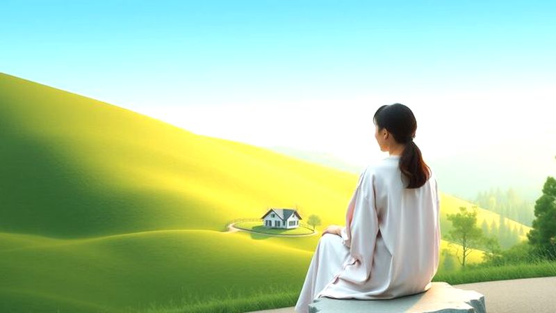 Una mujer tranquila contempla la paz natural