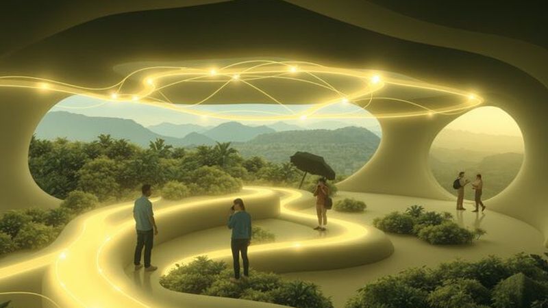Redes luminosas conectan ideas en calma